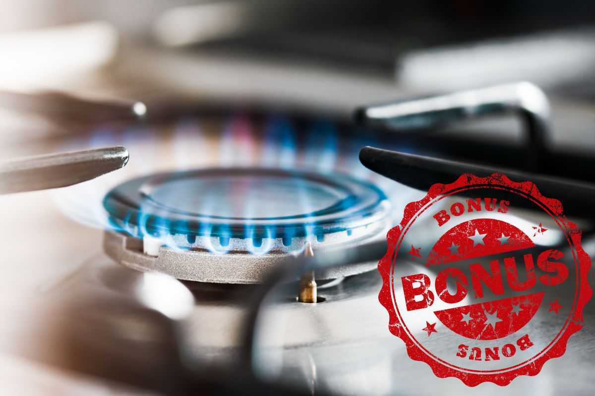 Fornello a gas acceso con il logo bonus
