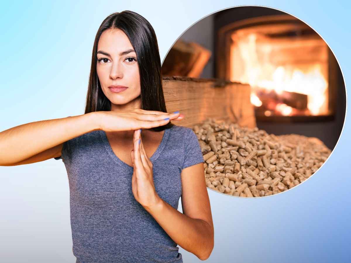 donna che dice stop, sullo sfondo pellet