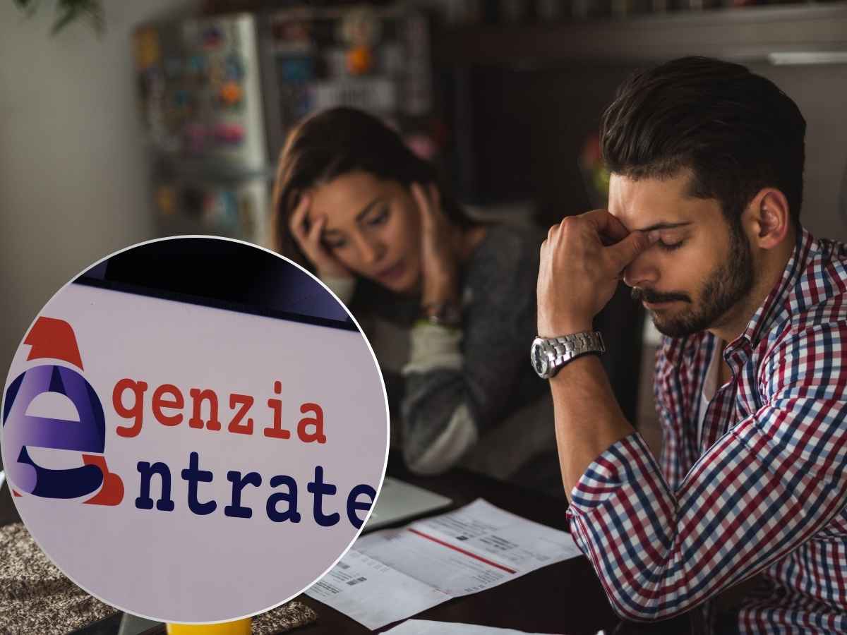 sfondo persone preoccupate primo piano scritta agenzia entrate