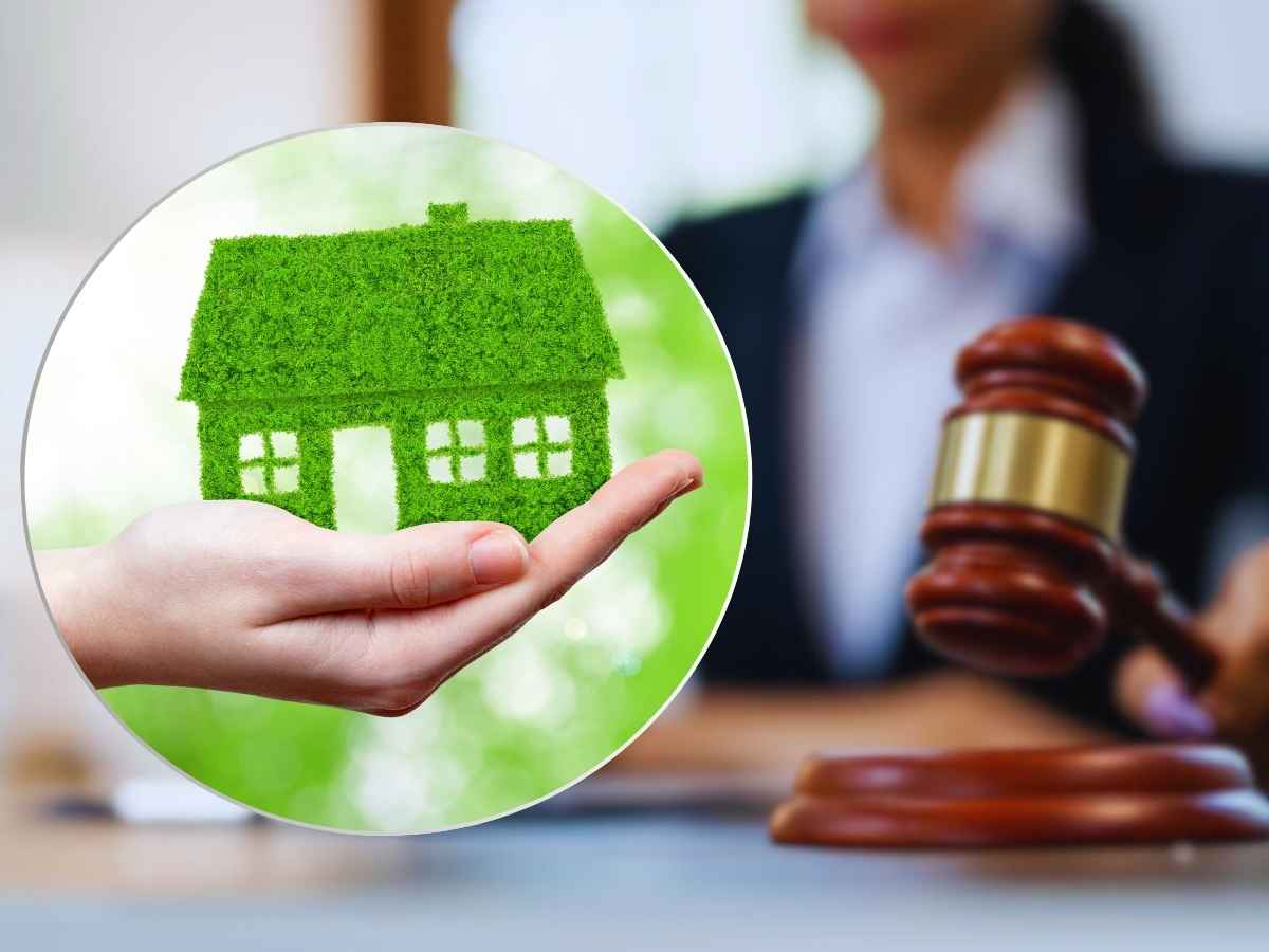 sfondo avvocato primo piano casetta verde appoggiata su una mano
