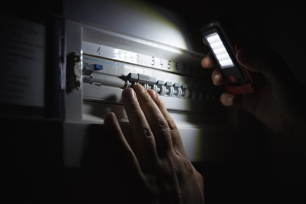 contatore e persona con torcia smartphone