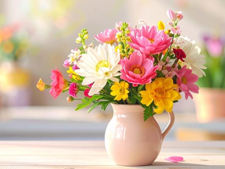 primo piano di un vaso di fiori recisi