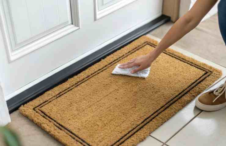 persona pulisce lo zerbino 