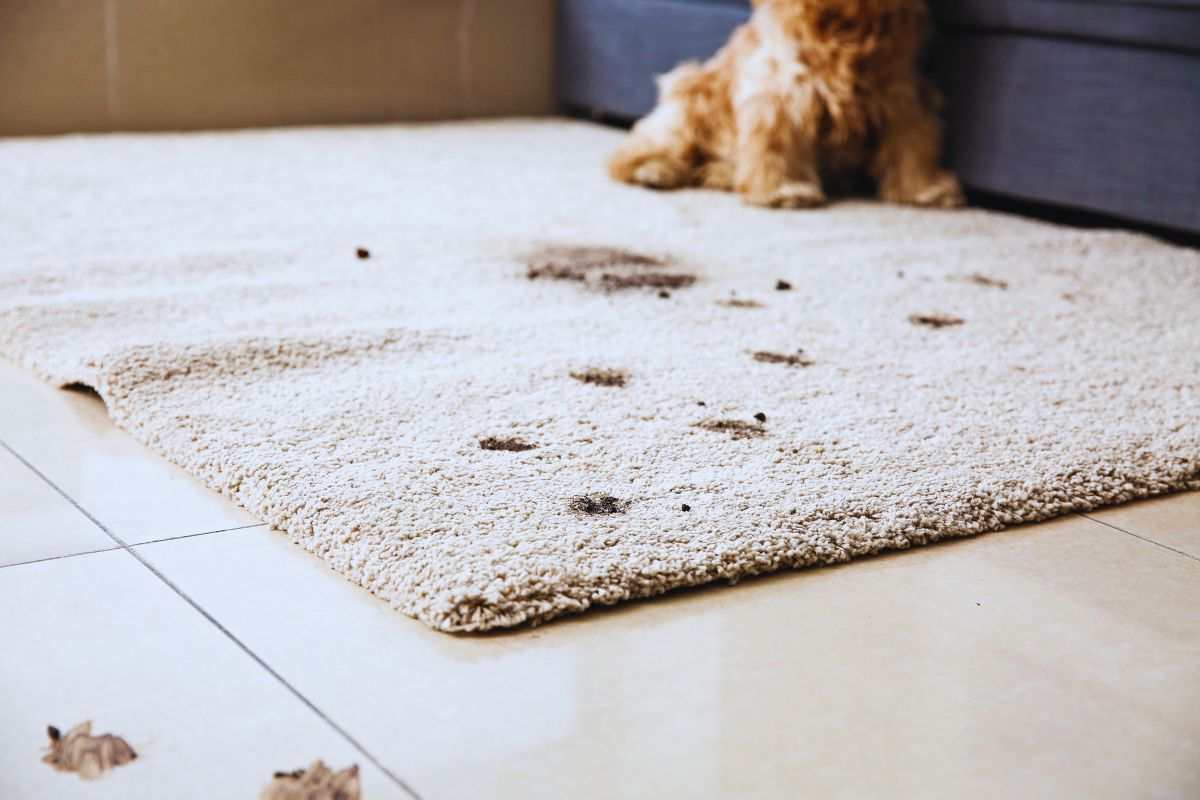 Tappeto macchiato dalle zampe sporche del cane