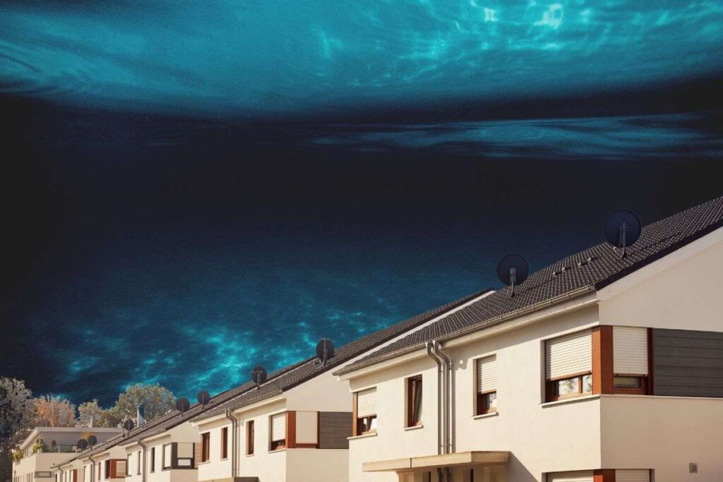 Serie di abitazioni sott'acqua