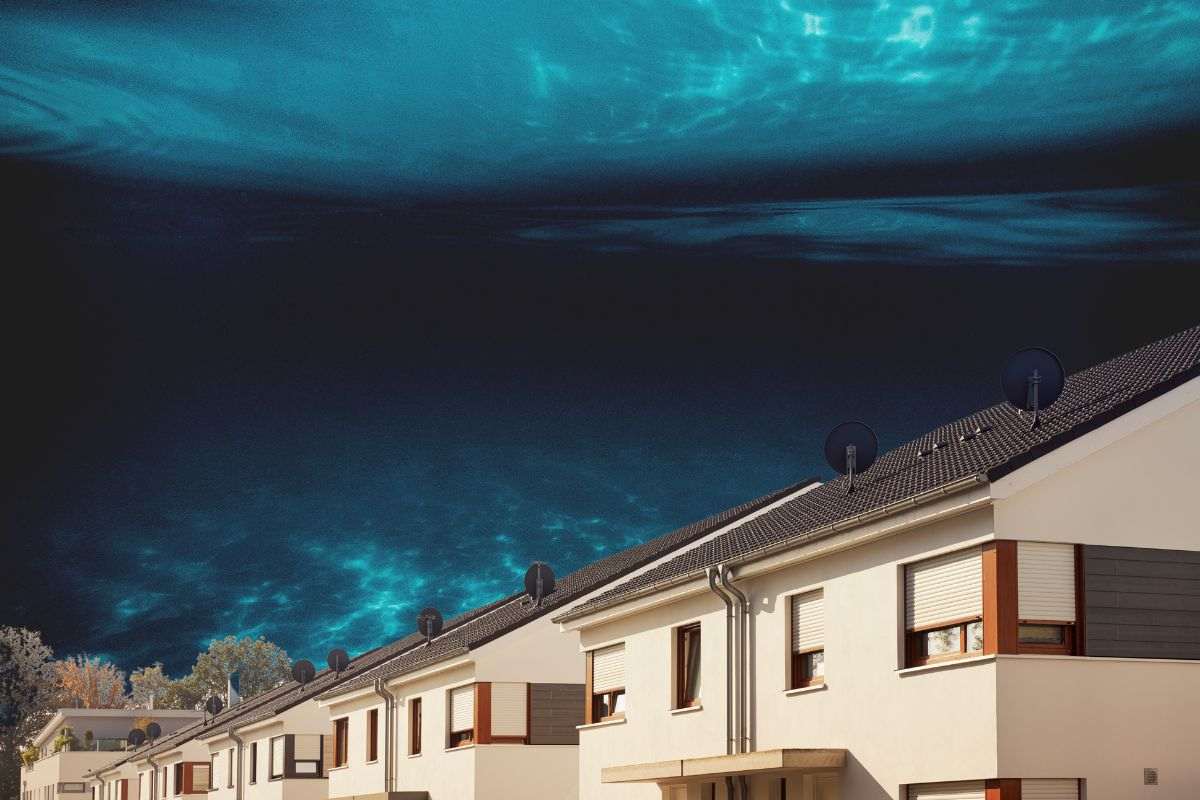 Serie di abitazioni sott'acqua