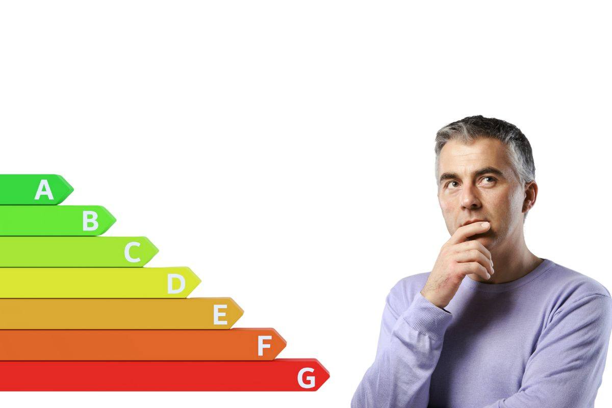 Uomo che riflette e classi energetiche