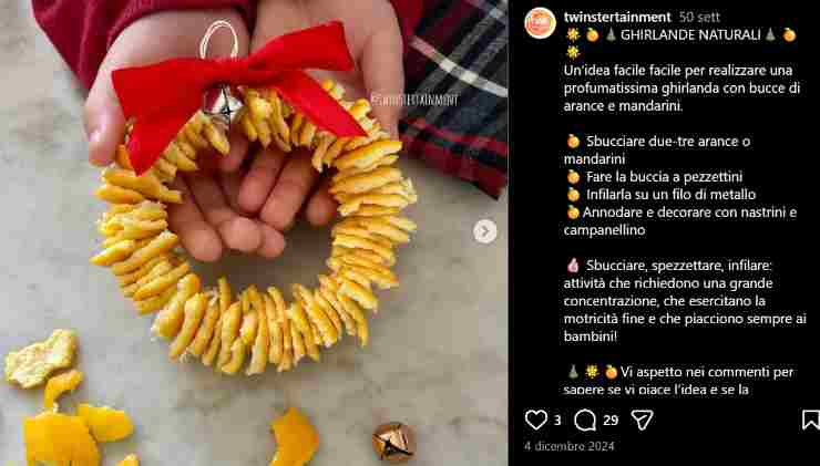 Post Instagram che mostra una ghirlanda natalizia fai da te 