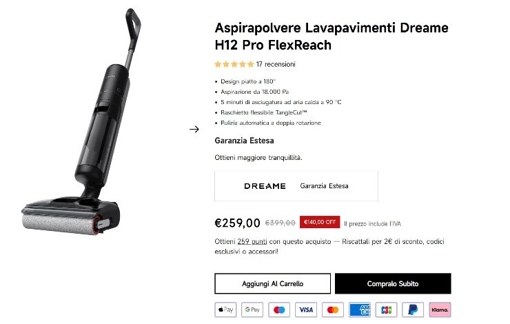 Pagina d'acquisto della Dreame H12 Pro