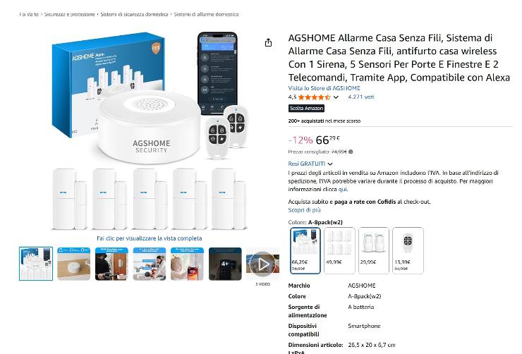 Pagina Amazon acquisto Sistema di antifurto