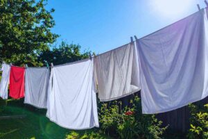 Bucato steso su un filo in una giardino