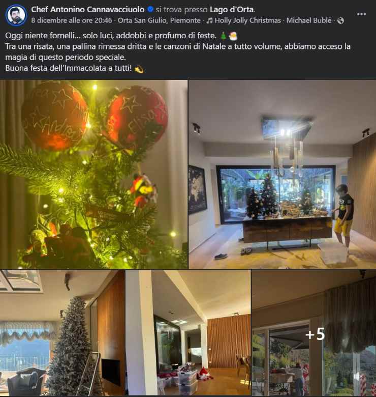 Post Facebook di Antonino Cannavacciuolo in cui lo chef mostra i preparativi di Natale
